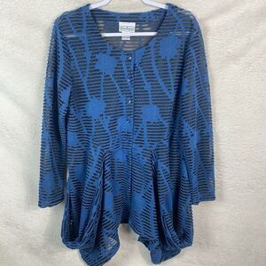 Vintage Y2K Patchington Witchy Ripped Flowy Tunic Button‎ Bouse Size M Mesh